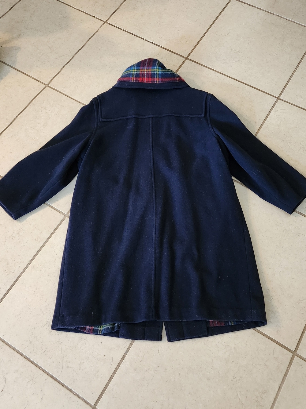 VTG LL Bean Womens Wool Toggle Hooded Pea Coat Blanket Lined Navy Coat XL - Picture 4 of 12